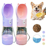 NOMADOG 2-in-1 Trinkflasche in Lila und Rosa, Corgi trinkt aus der gelben Variante